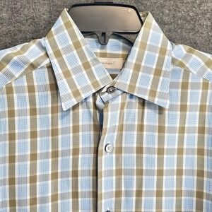 Emenegildo Zegna Shirt Mens Medium Button Down Blue /Gray Stripe Cotton Dress